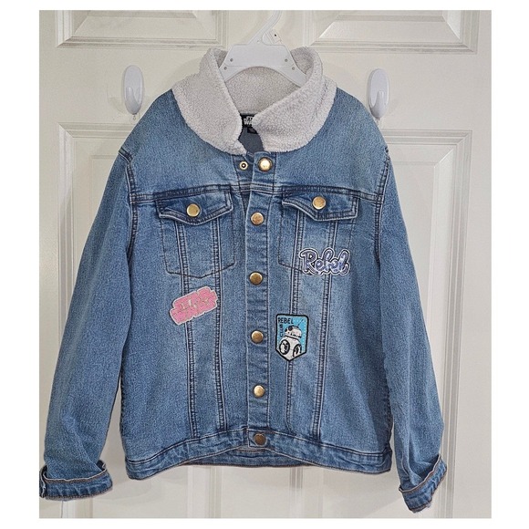 Star Wars Other - Star Wars Kids Denim Jacket Medium Wash Faux Shearling Collar Rebel Patch XL 16